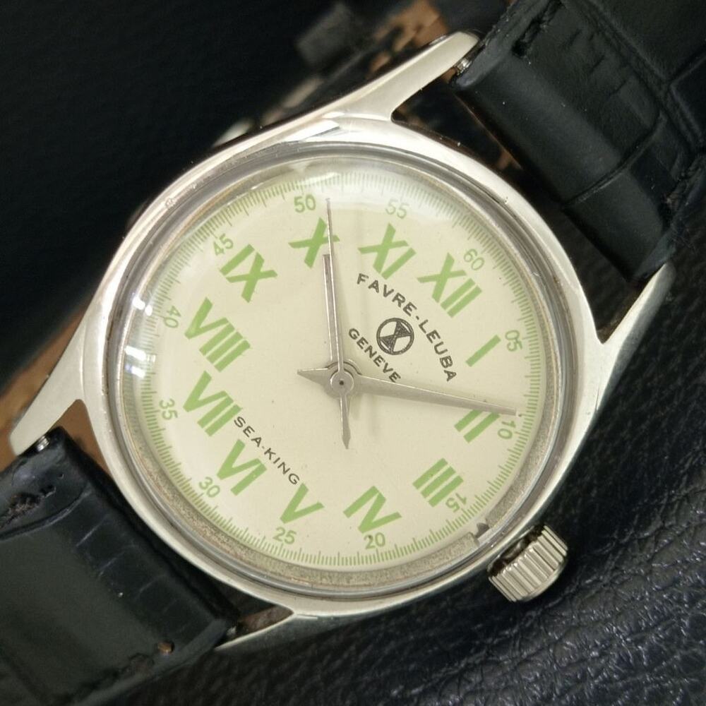 Vintage 1978 Favre Leuba Manual Mens Silver Watch W/Leather Strap